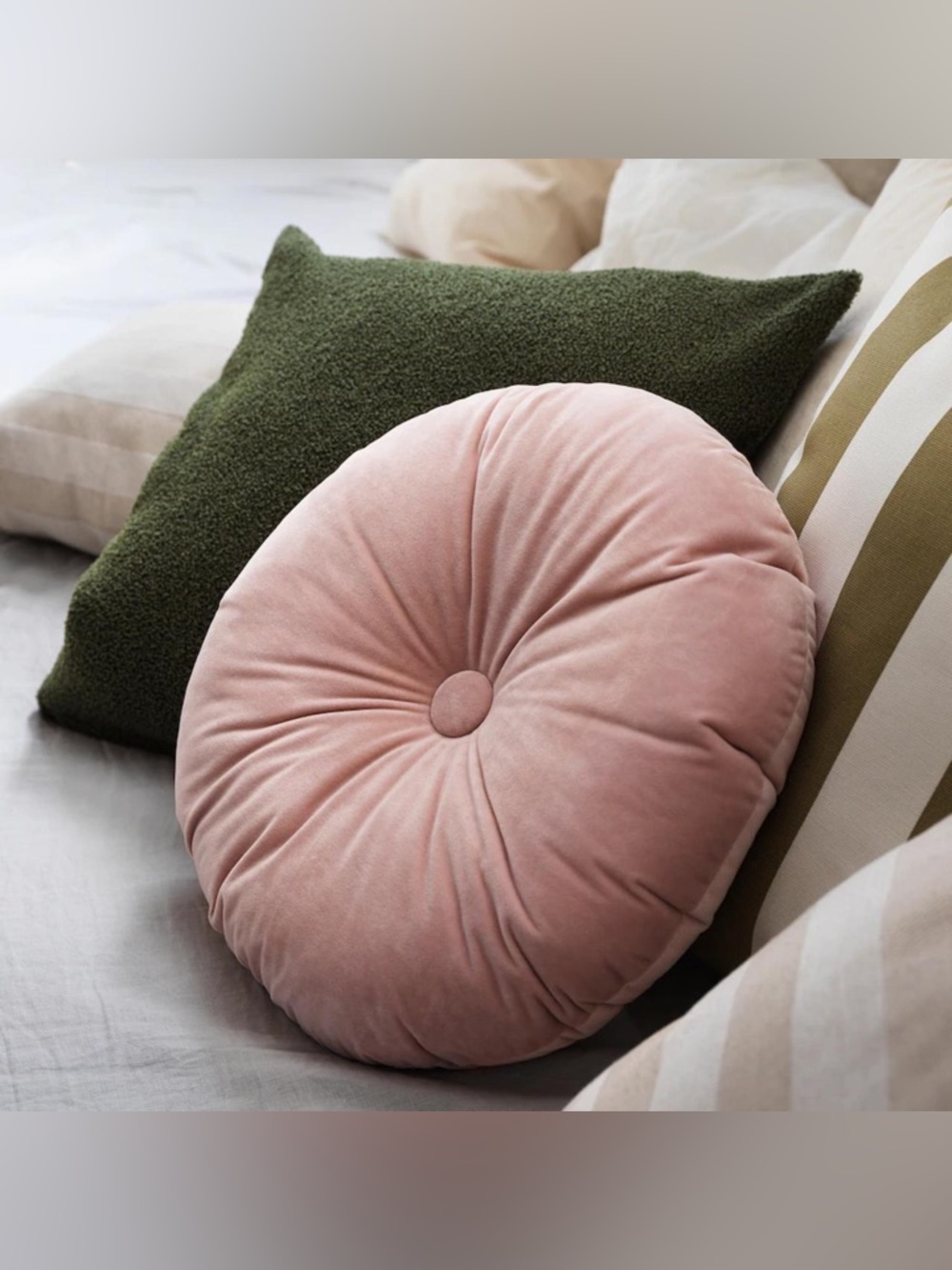 2/ KRANSBORRE Light Pink Velvet Round Plush Accent Throw Pillow Cushion 16"